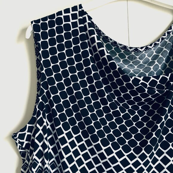 Cleo Asymmetrical B&W Geometric Patchwork Draped Neck Top - Picture 4 of 16